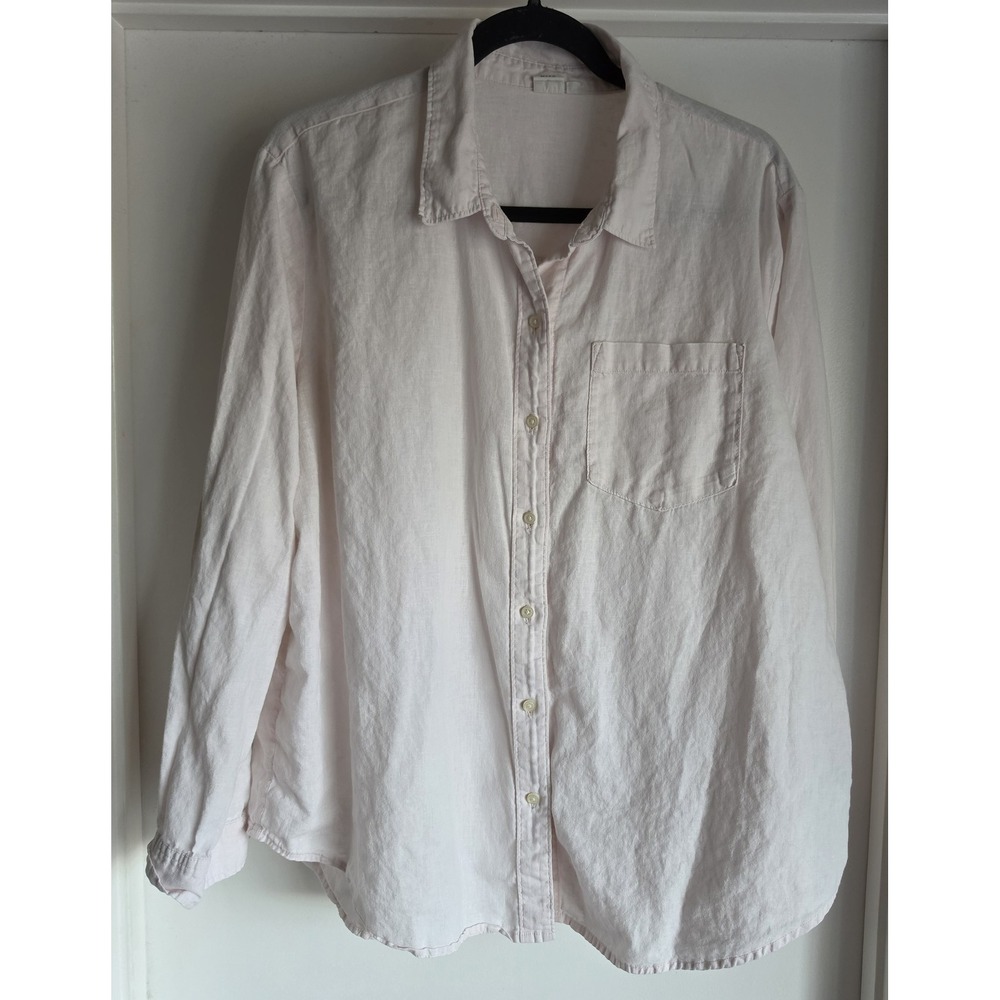 Gap Womens Linen Cotton Button-Up Shirt XL Pink Collared Long Sleeve Blouse Top
